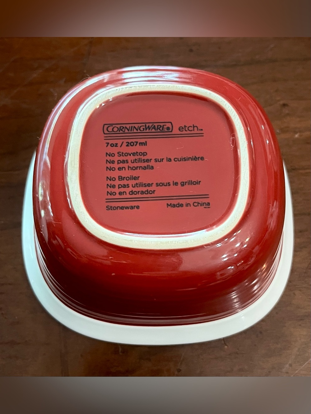 VTG CorningWare Etch Red 7oz Square Stoneware Ramekins, A-1 Rare Set of 6